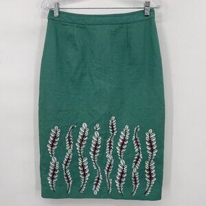 Boden Green Embroidered Leaf Pencil Midi Knee Length Skirt – Women’s US 10 NWOT